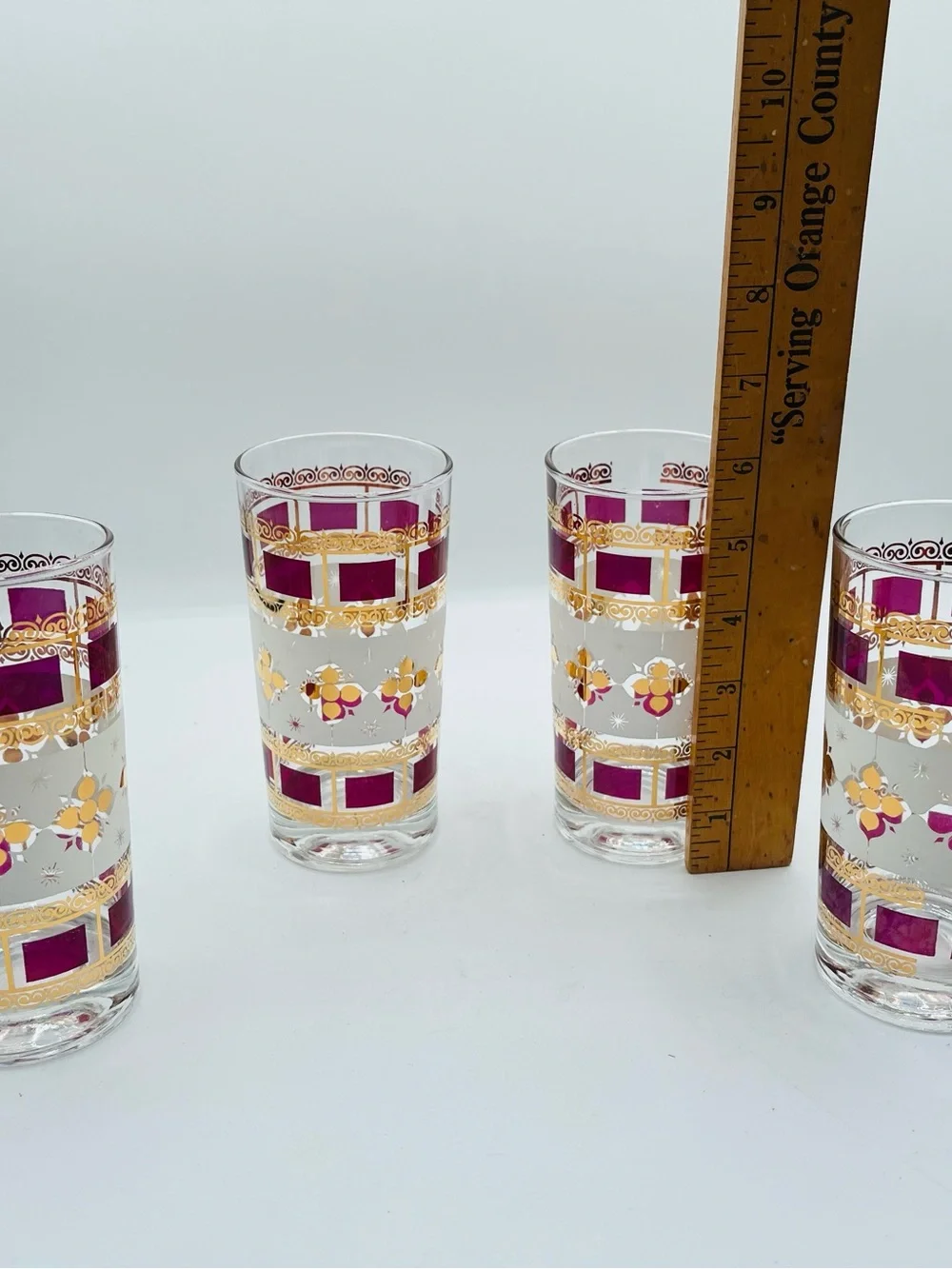 mid century Anchor Hocking Elegance Highball Tumblr Glasses Gold Atomic Set Of 4